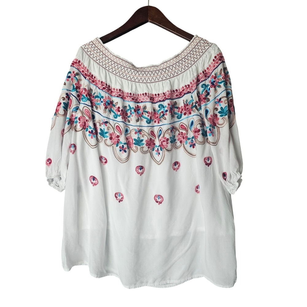 Mirror Image Embroidered Peasant Top Off Shoulder Blouse White XL‎